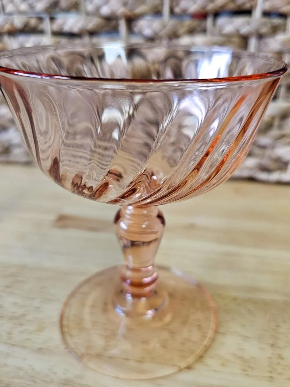 70s Vintage Luminarc Rosaline Pink Swirled Optic Sherbet Depression Glass